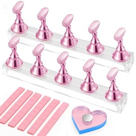 Soporte de uñas para prensa, soporte magnético para uñas postizas para pintar uñas, soportes de uñas para arte de uñas con masilla reutilizable, suministros de exhibición de bricolaje (A-Pink)