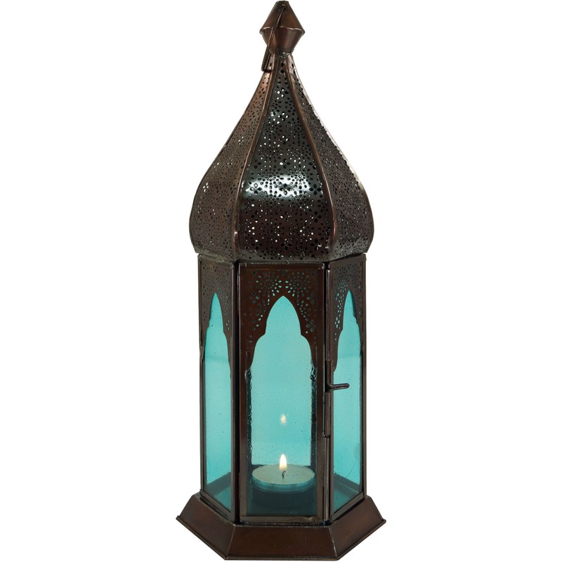 GURU SHOP Oriental Metal/Glass Lantern in Moroccan Design, Red, Colour: