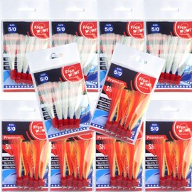 50 Pieces 5/0 Shrimp Flying Hooks 2-Color with White red Yellow Krystal Flash