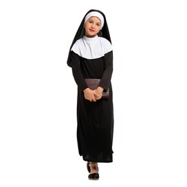 Lito Angels Kids Girls Nun Costume Fancy Dress Up Outfit Black Robe with Headpiece and Collar Age 8-9 Years