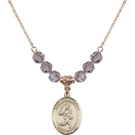 Bonyak Jewelry 18 Inch Hamilton Gold Plated Necklace w/ 6mm Light Purple February Birth Month Stone & Saint Christopher/Track&Field-Men