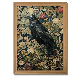 AKWISH Framed 3D Textured Vintage Wall Art - Dark Academia Decor Hand Drawn Sandstone Black Crow Paintings with Botanical Florals, Aesthetic Wall Decor for Living Room Bedroom Home 12x16 inch