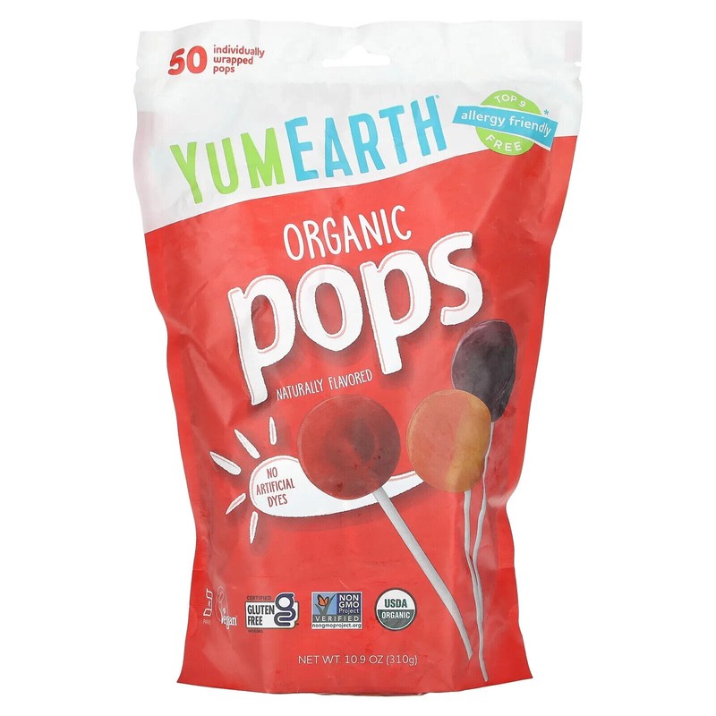 YumEarth, Organic Pops, Assorted Flavors, 50 Pops, 10.9 oz