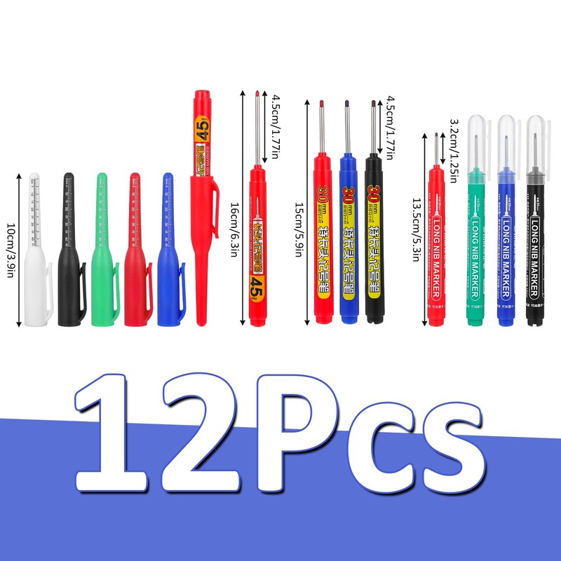 HJZHII 12 Pcs Long Head Deep Hole Marker Pens, 45/30/20