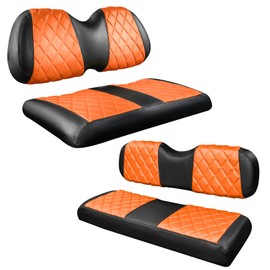 NOKINS 4PCS Golf Cart P Diamond Seat Covers Kit,Front and Rear Seat Covers for Club Car Precedent Original Regular Seat Cushion, No Stapler, Golf Cart Vinyl Replacement Seat Cover,Orange and Black