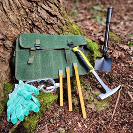 Esterno Rockhound & Rock Mining Kit (Deluxe 15-Piece Set); Rockhound Set Includes Hammer, Chisels, Musette Bag and Accessories