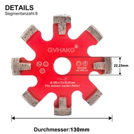 GVHAKG Diamond Milling Disc/Clearing Disc, 130 mm, 8 U Segments, 17 mm, for Underfloor Heating, Very Hard Screed, Very Hard Concrete Floors and Removal (130 x 17 x 22.23 mm)