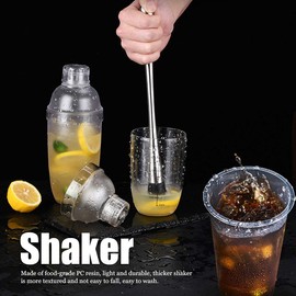 Cocktail Shaker 350-700ML Plastic Resin Transparent Drink Shaker Bottle with Scale and Strainer Mixer Shaker Cup Bottle for Home Bar Milk Tea Shop Party Coffee Shop Restaurant (530ML)