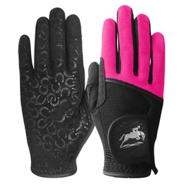 AMRTA Horse Riding Gloves Women Equestrian Horseback Gloves in Pair, Ladies Riding Comfortable Grip Breathable Lightweight Color Black Purple Pink (Pink, M)