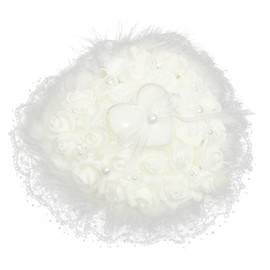 Gadpiparty 2pcs Wedding Ring Pillow Pearl Ring Pillow Pocket Ring Cushion Bridal Ring Pillow Wedding Ring Holder Heart Decor Rose Ring Bearer Pillows Western Style White Wreath Bride