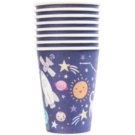 C.R. Gibson Party Cups with Straws & Rocket Ship Toppers, Out of This World - 12 oz, 8 Count (TWCST-25507)