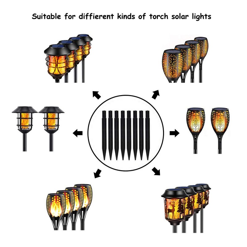 EVOSUMMER 8 PCS X 8.25" Plastic Ground Spikes,Solar Torch Lights