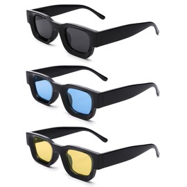 Hycredi Thick Rectangle Sunglasses for Women Men Chunky Square Polarized Sun Glasses Retro 90s Shades -Black/Grey +Blue +Yellow