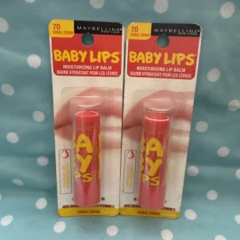 Maybelline 2x Maybelline Baby Lips Lip Balm  #70 Coral Crush RARE Discontinued As Is