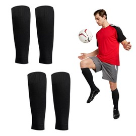 2 Pairs of Shin Pads Socks, Breathable Shin Pad Holder, Football Tube Socks, for Men, Women, Adults, Beginners, for Cycling, Running, Basketball, Football (Black)
