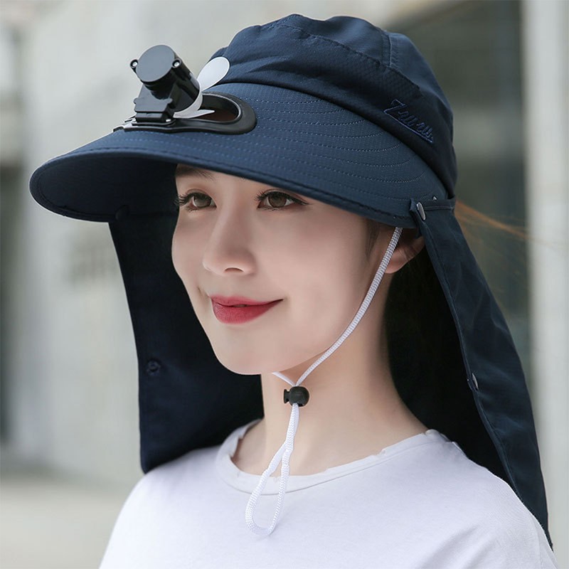 Summer Women USB Charging Fan Visor Hat with Face Neck