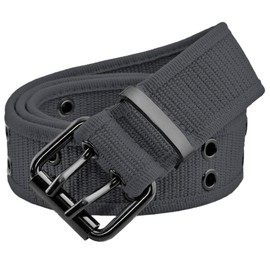 KYEYGWO Web Canvas Belts for Men & Women, Double Hole Grommet Webbing Waist Belt, Dark Grey