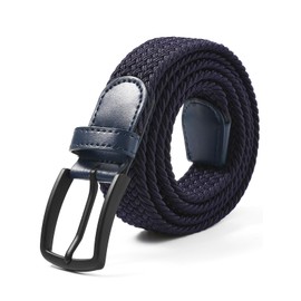 Accbiety Men's Gift Woven Stretch Belt, 1 3/8”, Golf Casual Denim Shorts Woven Stretch Belt Dark Blue M