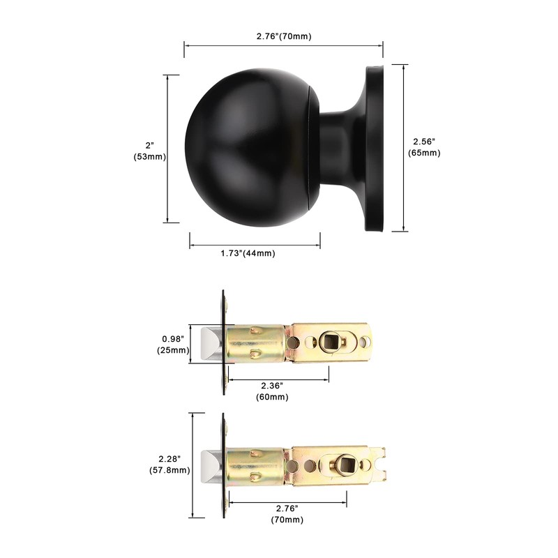 Probrico Black Round Dummy Knobs, Black Non-Turning Door Knobs for