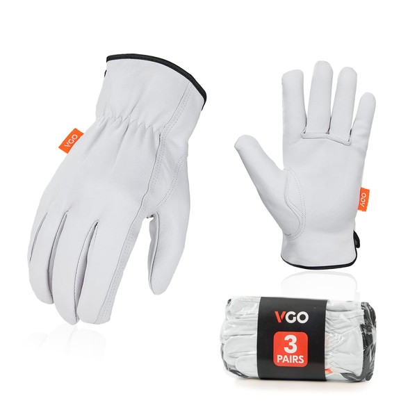 Vgo... 3Pairs Safety Leather Work Gloves Men,Gardening Gloves,Rigger Gloves,Builder Gloves(Size