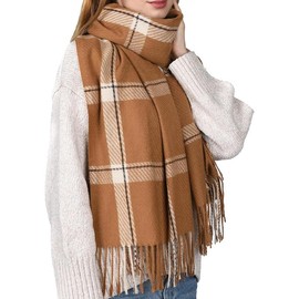 Winter Scarf for Women Shawl Cashmere Feel Tassel Plaid Large Oversized Scarves Wraps - Color: P-brown
