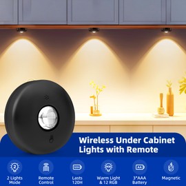 Aokpsrt LED Puck Lights with Remote Control, 13 Colors Battery Operated Tap Lights, Dimmer& Timer Magnetic Under Cabinet Light, Wireless Stick on Light for Closet, Bedroom, Kitchen Black 6Pcs