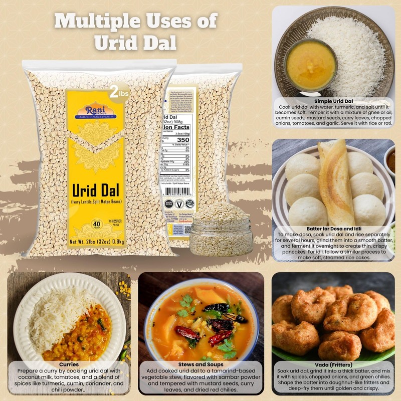 Rani Urid/Urad Dal (Split Matpe Beans Skinless) Indian Lentils 32oz