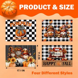 Fall Placemats Set of 4, Autumn Place Mats for Thanksgiving Harvest Festival Halloween, Happy Fall Gnomes Pumpkin Themed Table Cloth Gifts, Kitchen Decorations for Family, 01