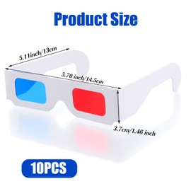 10 Pairs 3D Paper Glasses for Movies, Red and Cyan 3D Glasses White Frame Anaglyph Cardboard for Movies - Folded in Protective Sleeve