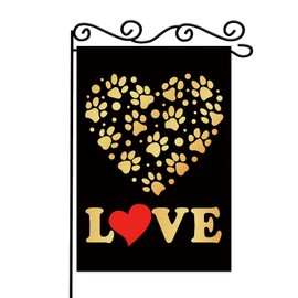 Black Paw Prints Heart Garden Flag,Dog Paw Print Love Heart Printed Outdoor Double Sided Garden Flag,House Flags for Pet Puppy Dog Cat Lovers.12 x 18 Inch