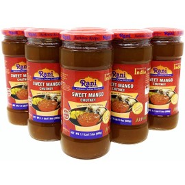 Rani Sweet Mango Chutney (Indian Preserve) 17.6oz (500g) 1.1lbs Glass Jar, Ready to eat, Vegan, Pack of 5+1 ~ Gluten Free, All Natural, NON-GMO