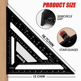 RONGPRO Rafter Square 12 Inch with Woodworking Pencil, Carpenter Measuring Layout Tool, Aluminum Alloy Triangle Carpenter Square for Woodworking- Black, Imperial