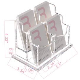 SANRUI Clear Vertical Business Card Holder for Desk, Office Acrylic Business Card Display Stand Desktop Organizer Storage Cards Holders，2 Tier 4 Pocket, 200 Card Capacity