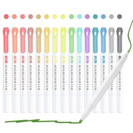 15 Pack Dual Tip Highlighter Pens, Double Ended Pastel Highlighters Fluorescent Markers Broad & Fine Tip Double Ended Markers for School, Office, Home Brush Tip Colouring Pens for Draw, paint, mark
