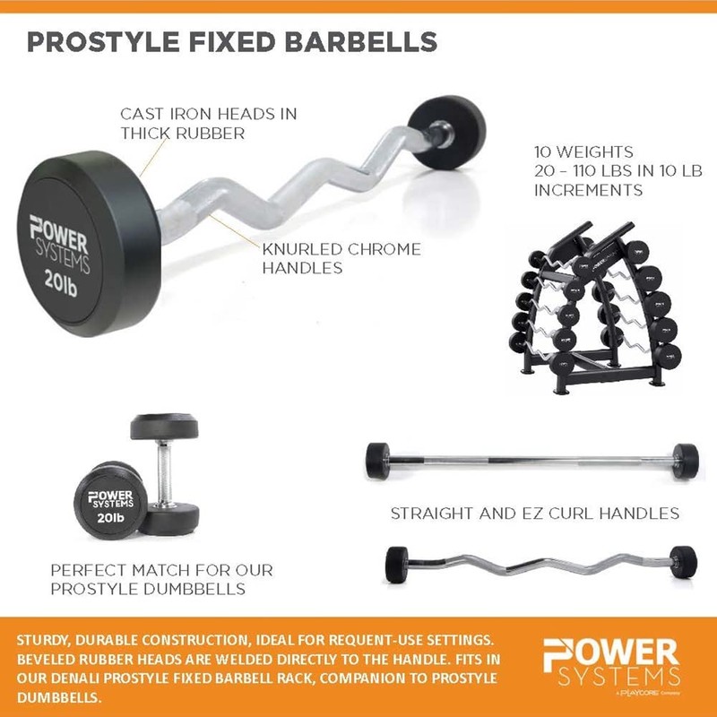 Power Systems ProStyle Fixed Barbell with EZ Curl Handle (50)