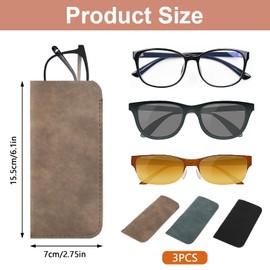 Deepton Pack of 3 Soft PU Leather Glasses Case, Portable Glasses Case, Sunglasses Case, Glasses Bag for Jewellery, Glasses Case, Protective Case for Men and Women, Black, brown, blue