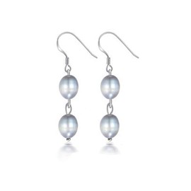 TreasureBay FAB 8-9mm Natural Freshwater Pearl Dangle Drop Earrings for Women Girls Made with 925 Silver Hook (Grey)
