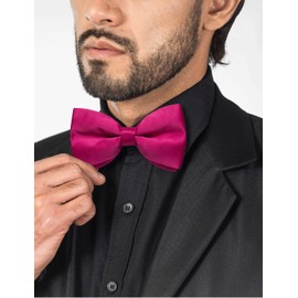 DiBanGu Fuchsia Pink Bow Ties for Men Pre-Tied Bow Tie and Pocket Square Set Adjustable Solid Satin Formal Tuxedo Bow Tie