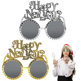 2pcs Happy New Year Glasses, New Year Decorations 2025 Glasses Novelty Plastic Party Glasses, New Years Eve Party Props Decorations Accessories & Supplies for Women Men Boys Girls (Gold Silver)