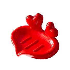 WAIT FLY Creative Heart to Heart Soap Holder Ceramic Soap Dish Self Draining Soap Holder Decorative Soap Dish-Red-1 PCS