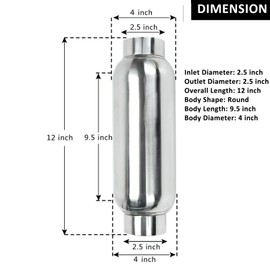 2.5 Inch Inlet 2.5 Inch Outlet Muffler, Pair of Universal Stainless Steel Weld-on Exhaust Muffler/Resonator Deep Sound for Cars, 12" Overall Length