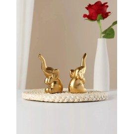 Lienzhe Elephant Statue Home Decor,Modern Style Figurines,Sculpture for Living Room Office Desktop Bookshelf,Ceramics Gold Elephant Ornaments for Mothers Day.r Birthday, Christmas-2PCS