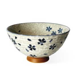 MINO WARE JAPAN - tazón de arroz de cerámica japonesa de estilo tradicional, apto para lavaplatos y microondas, fabricado en Japón (Koyuki Zakura, mediano (oohira))