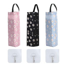 HLIWS 3 Pcs Hanging Plastic Garbage Bags with 3 Hooks,Grocery Bag Dispenser,Foldable Garbage Bag Organizer,for Home and Kitchen(Pink, Blue, Black)