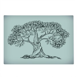Lunarable Nature Cutting Board, Tree of Life Themed Majestic Hand Drawn Branches Harvest Mother Earth, Decorative Tempered Glass Cutting and Serving Board, Large Size, Pale Grey Charcoal Grey