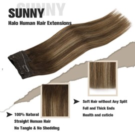 Sunny Fishing Line Hair Extensions Human Hair Brown Balayage Blonde Invisible Wire Hair Extensions Remy Human Hair Chocolate Brown Mix Caramel Blonde Extensions Fish Line 80g 16inch