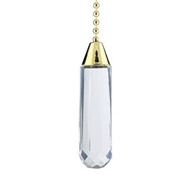 Bathroom Light Pull Chain – Polished Brass and Acrylic Crystal Faceted Cylinder & Brass Chain A20