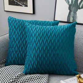 Yamonic Pack of 2 Cushion Cover Super Soft Velvet Pillow Covers Square Decorative Pillowcase for Sofa Bed Couch Bench, 18 x 18 inch, Turquoise