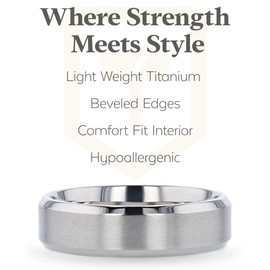 Thorsten SHIRE Titanium Mens Wedding Ring – Brushed Flat Center with Polished Beveled Edges – Comfort Fit – Lightweight, Durable, and Timeless Mens Wedding Band