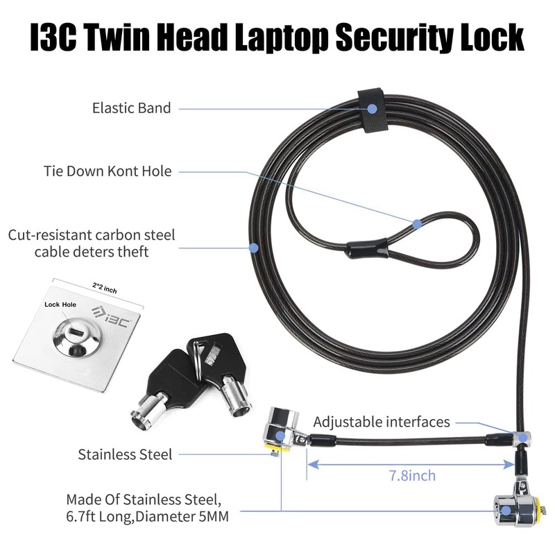 I3C Laptop Security Cable Lock Anti-Theft 2.05m Strong Twin Lock